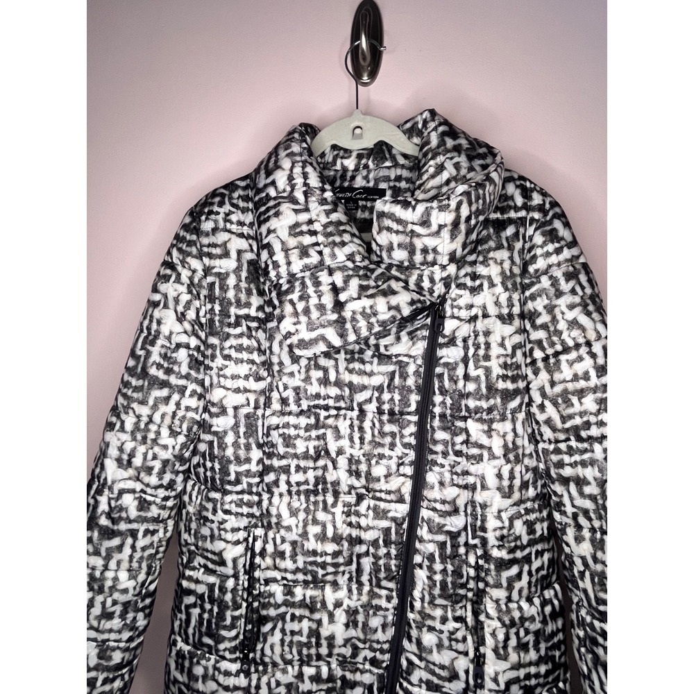 Kenneth Cole New York Women's Coat Black White Abstract Print Puffer Zip Size L - Picture 7 of 16